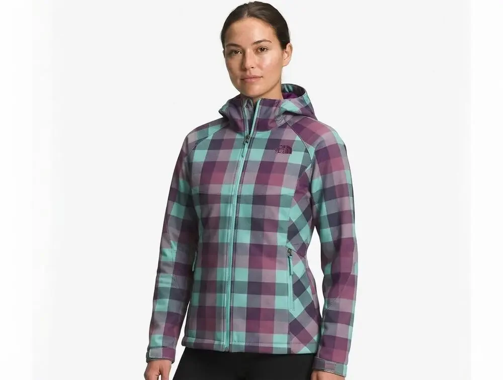 The North Face Women's Softshell Jacket Small Purple Teal Plaid Hooded Full Zip